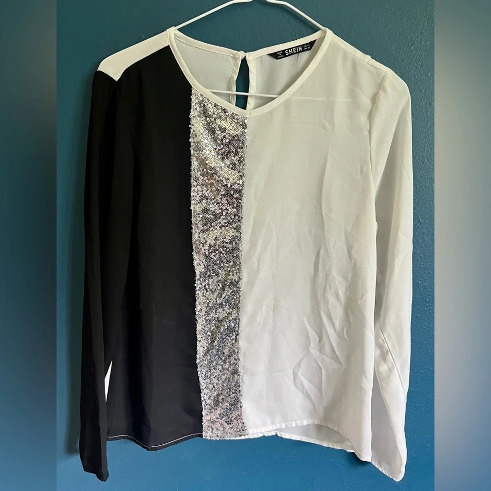 SHEIN Colorblock Sequin Blouse - XS - Picture 2 of 3